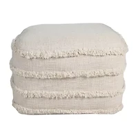LR Home Sunny Handmade Contemporary Cotton Medium Pouf Striped Ottoman