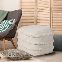 LR Home Sunny Handmade Contemporary Cotton Medium Pouf Striped Ottoman