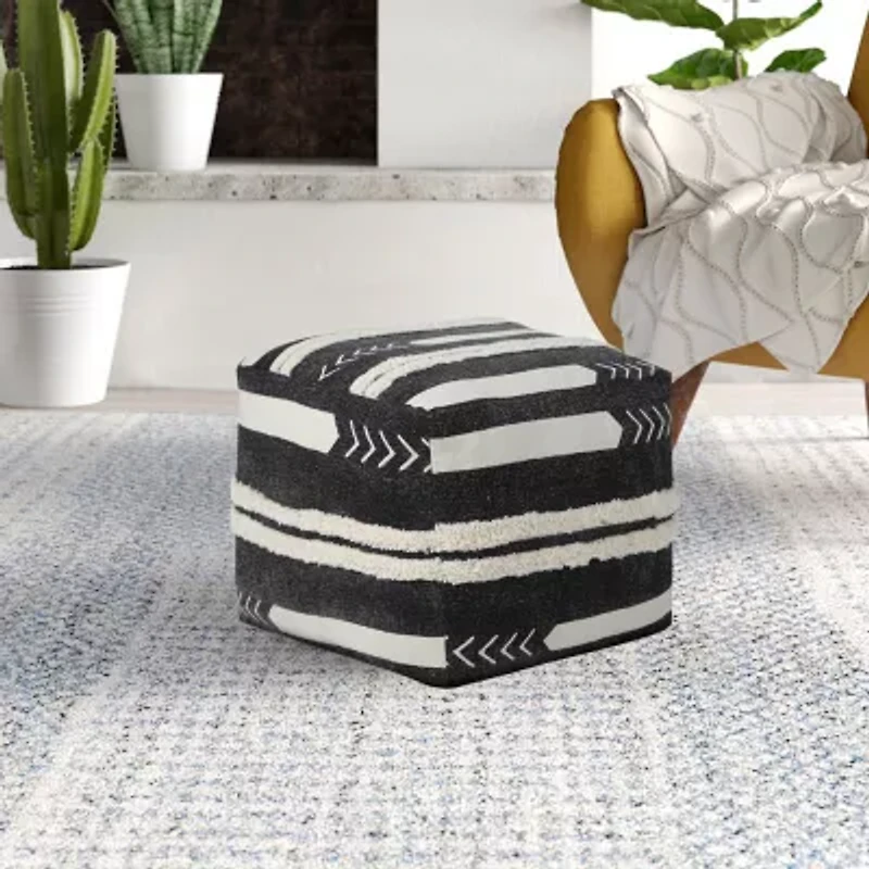 LR Home Vanessa Handmade Contemporary Cotton Medium Pouf Geometric Ottoman