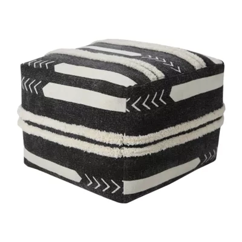 LR Home Vanessa Handmade Contemporary Cotton Medium Pouf Geometric Ottoman