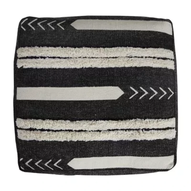 LR Home Vanessa Handmade Contemporary Cotton Medium Pouf Geometric Ottoman
