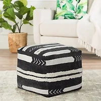 LR Home Vanessa Handmade Contemporary Cotton Medium Pouf Geometric Ottoman