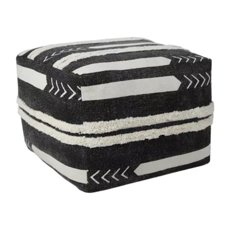 LR Home Vanessa Handmade Contemporary Cotton Medium Pouf Geometric Ottoman
