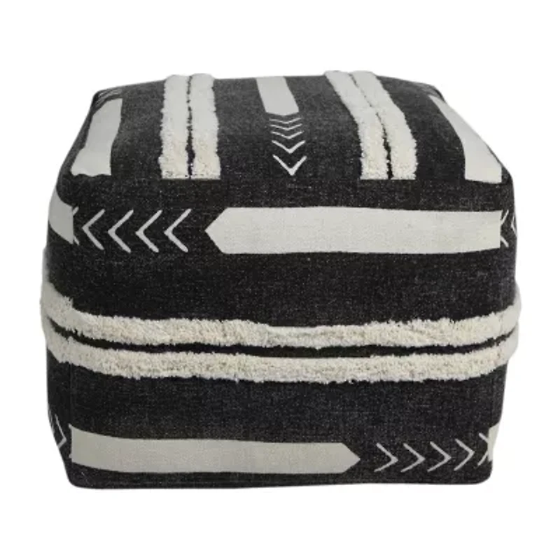 LR Home Vanessa 14" Handmade Cotton Pouf in Black/White
