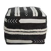 LR Home Vanessa 14" Handmade Cotton Pouf in Black/White