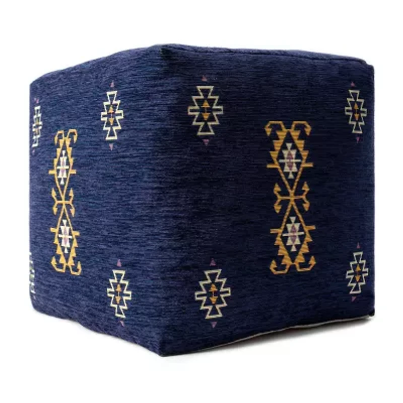 LR Home Victoria Power-Loomed  Polyester Blend Medium Pouf Geometric Ottoman