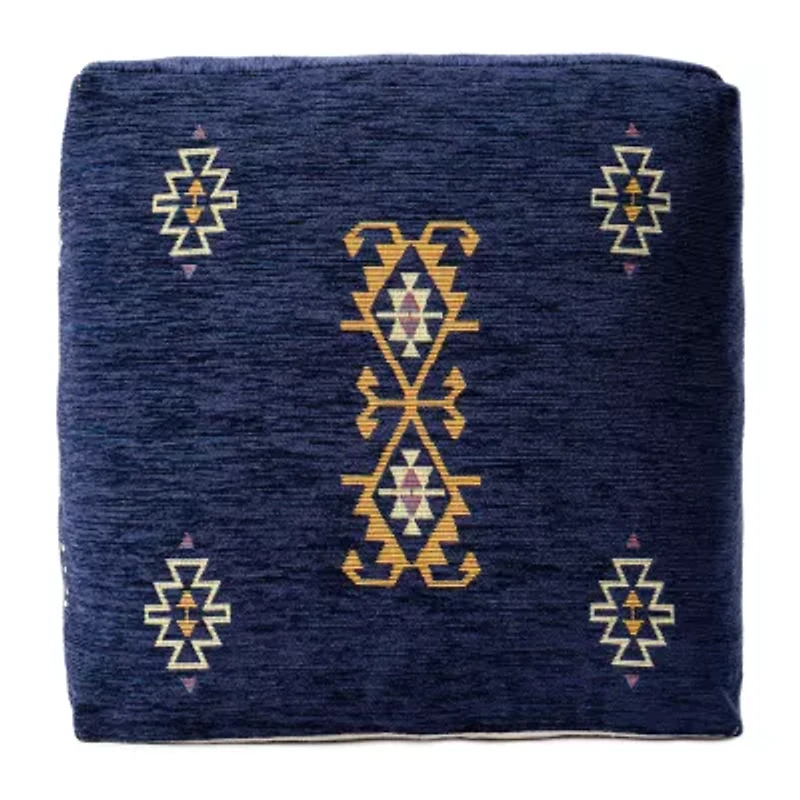 LR Home Victoria Power-Loomed  Polyester Blend Medium Pouf Geometric Ottoman