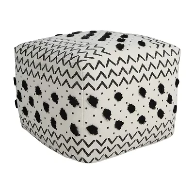 LR Home Verena 14" Handmade Cotton Pouf in Black/White