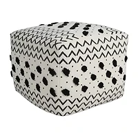 LR Home Verena 14" Handmade Cotton Pouf in Black/White