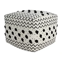 LR Home Verena 14" Handmade Cotton Pouf in Black/White