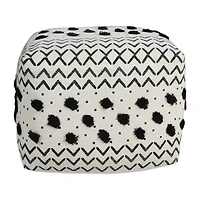 LR Home Verena 14" Handmade Cotton Pouf in Black/White