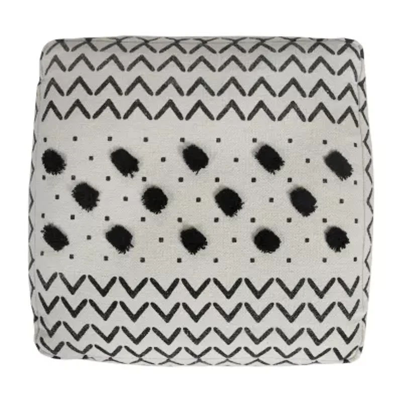 LR Home Verena 14" Handmade Cotton Pouf in Black/White