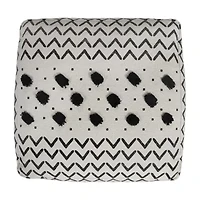 LR Home Verena 14" Handmade Cotton Pouf in Black/White