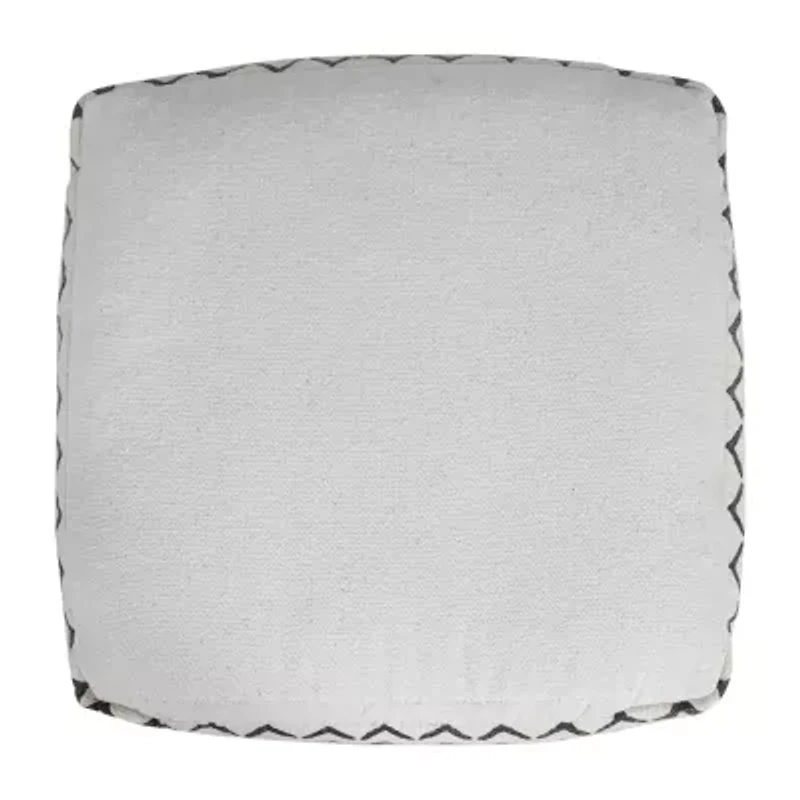 LR Home Verena 14" Handmade Cotton Pouf in Black/White