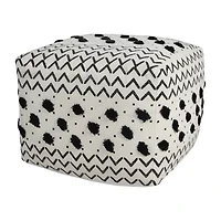 LR Home Verena 14" Handmade Cotton Pouf in Black/White