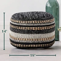 LR Home Briala 14" Handmade Cotton Blend Pouf in Black/White/Natural