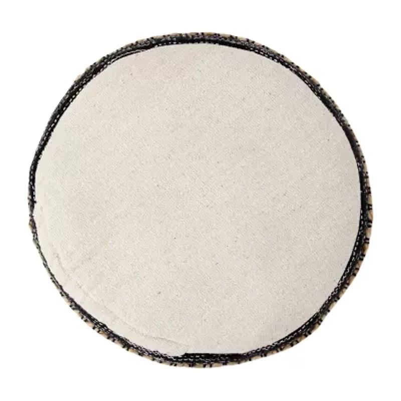 LR Home Briala Handmade Striped Farmhouse Cotton Blend Medium Pouf Striped Ottoman