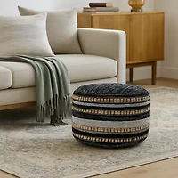 LR Home Briala Handmade Striped Farmhouse Cotton Blend Medium Pouf Striped Ottoman