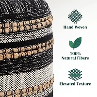 LR Home Briala Handmade Striped Farmhouse Cotton Blend Medium Pouf Striped Ottoman