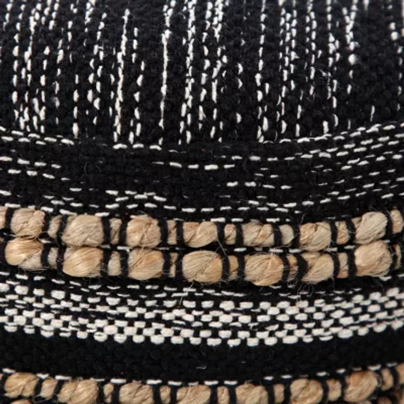 LR Home Briala 14" Handmade Cotton Blend Pouf in Black/White/Natural