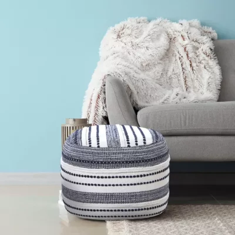 LR Home Fenric Handmade Cotton Medium Pouf Striped Ottoman