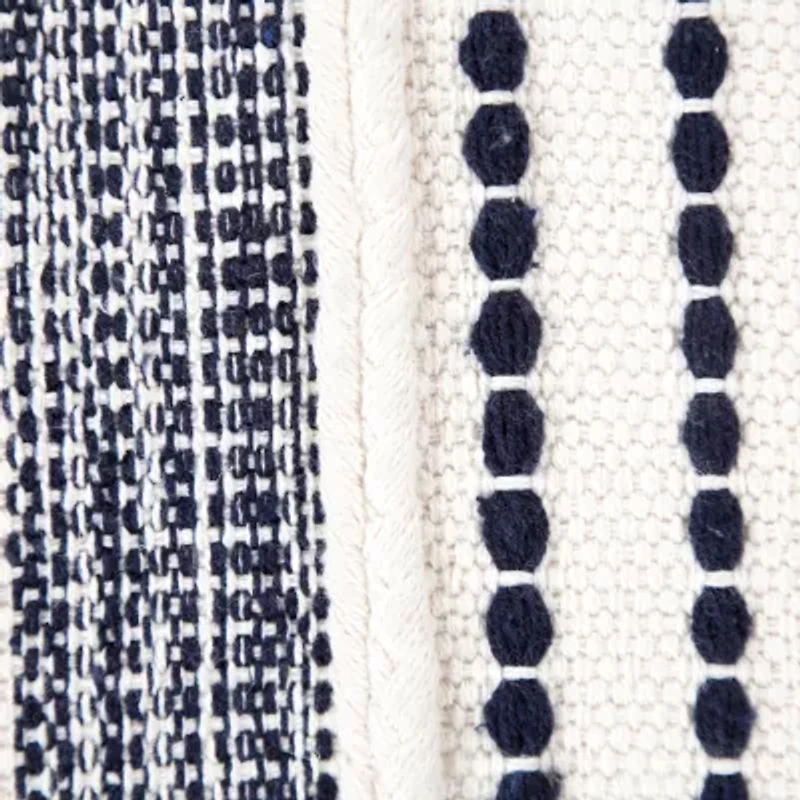 LR Home Fenric Handmade Cotton Medium Pouf Striped Ottoman