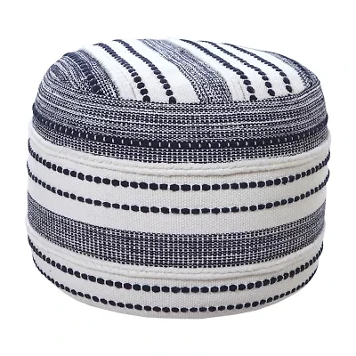 LR Home Fenric Handmade Cotton Medium Pouf Striped Ottoman