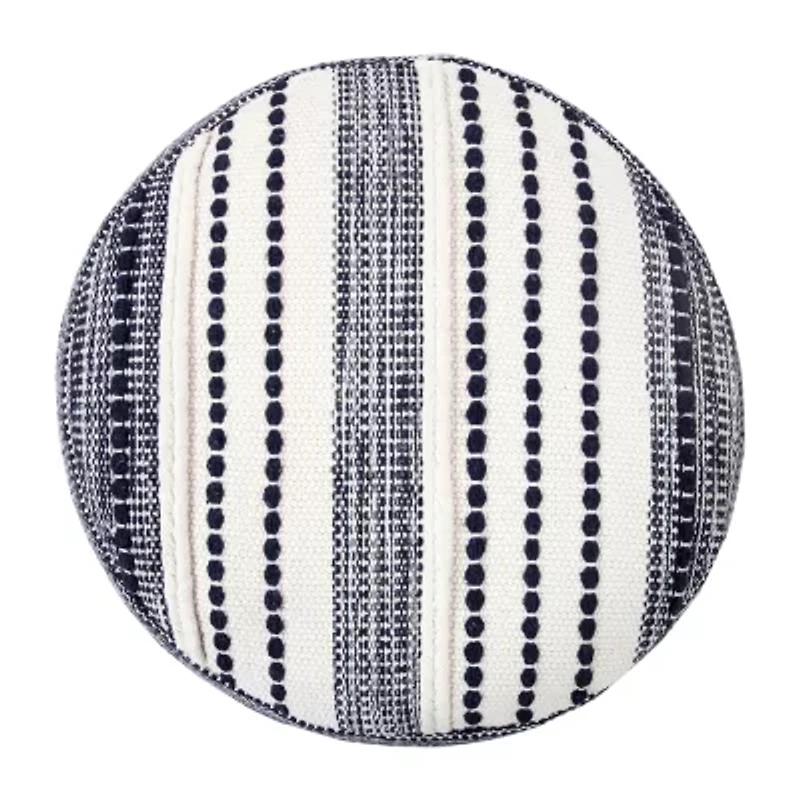 LR Home Fenric Handmade Cotton Medium Pouf Striped Ottoman
