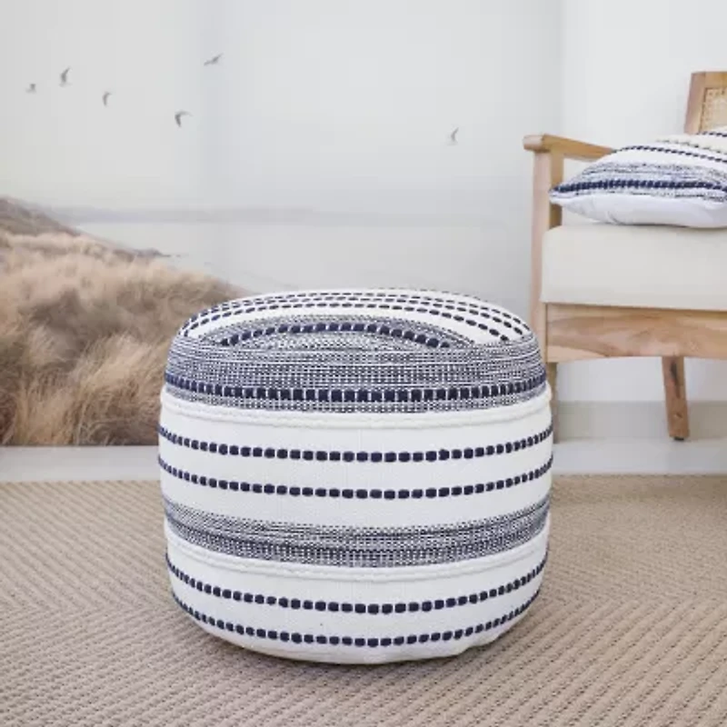 LR Home Fenric Handmade Cotton Medium Pouf Striped Ottoman
