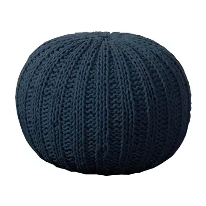 LR Home Montra Handmade Cableknit Contemporary Cotton Medium Pouf Ottoman