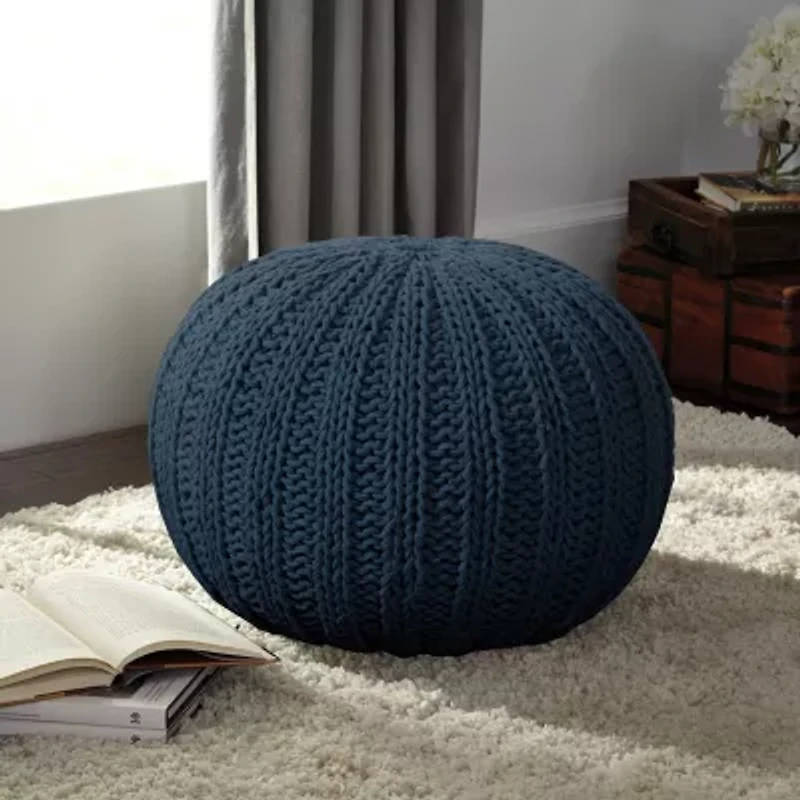 LR Home Montra Handmade Cableknit Contemporary Cotton Medium Pouf Ottoman