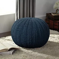LR Home Montra Handmade Cableknit Contemporary Cotton Medium Pouf Ottoman