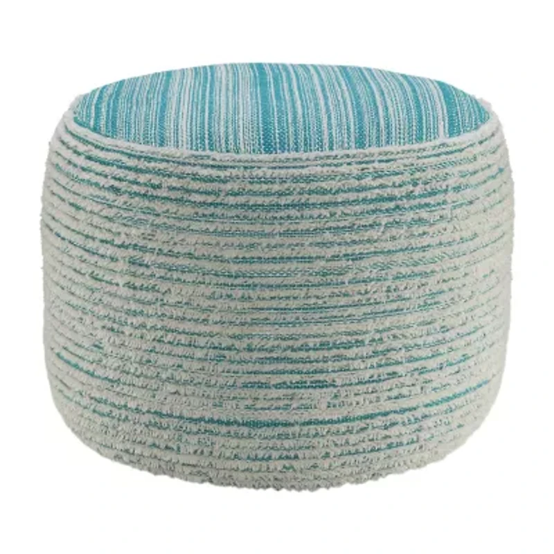 LR Home Timothy Hand-Woven Striped Modern Polyester Medium Pouf Striped Ottoman