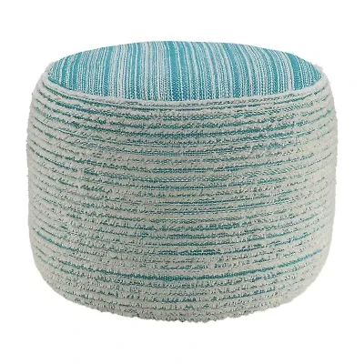 LR Home Timothy Hand-Woven Striped Modern Polyester Medium Pouf Striped Ottoman