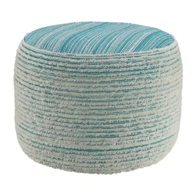 LR Home Timothy Hand-Woven Striped Modern Polyester Medium Pouf Striped Ottoman