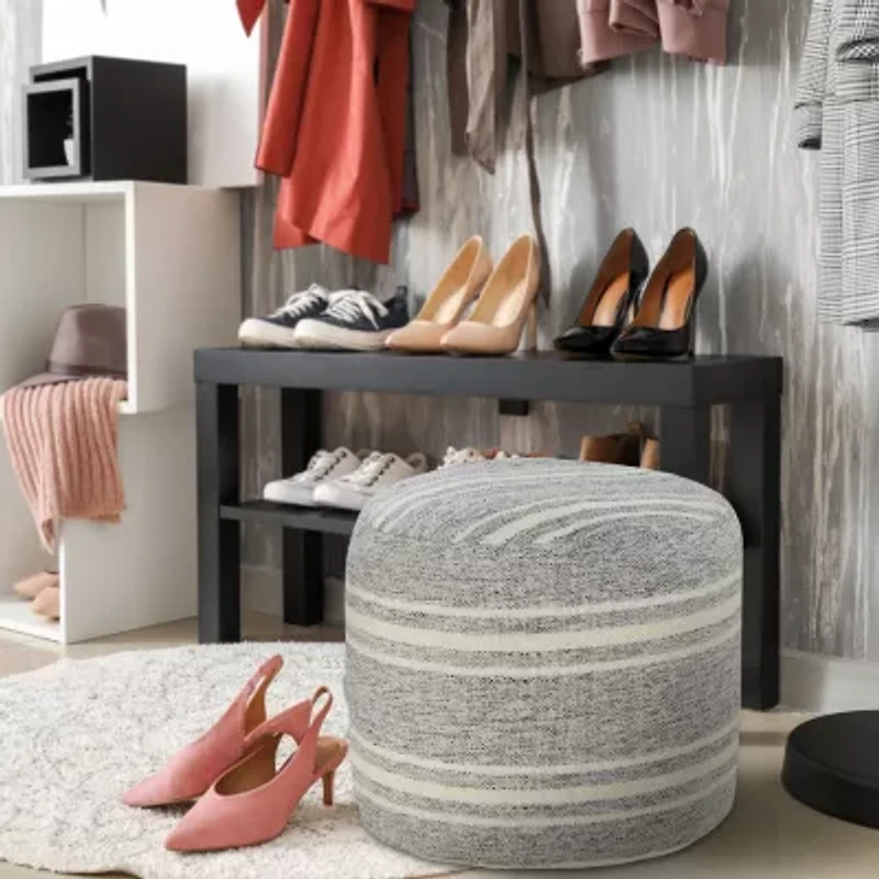 LR Home Bora Handmade Polyester Medium Pouf Striped Ottoman