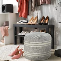 LR Home Bora Handmade Polyester Medium Pouf Striped Ottoman