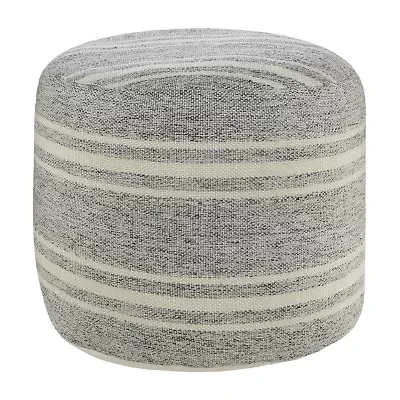 LR Home Bora Handmade Polyester Medium Pouf Striped Ottoman