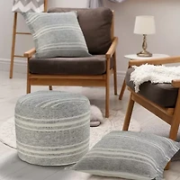 LR Home Bora Handmade Polyester Medium Pouf Striped Ottoman