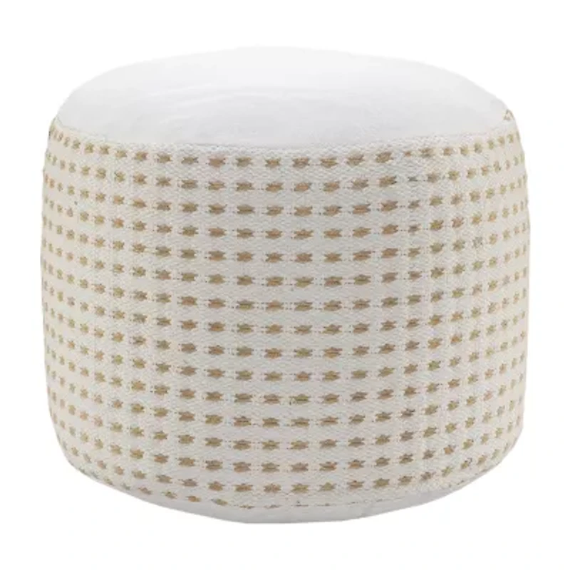 LR Home Naples Handmade Dots Transitional Jute Blend Medium Pouf Dots Ottoman