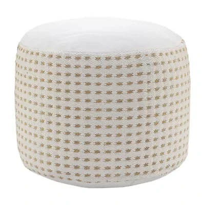 LR Home Naples Handmade Dots Transitional Jute Blend Medium Pouf Dots Ottoman