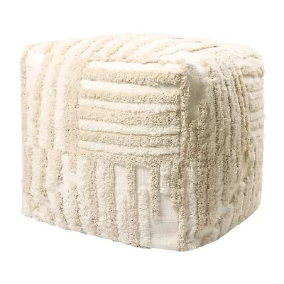 LR Home Vincenzo Power-Loomed Modern Cotton Medium Pouf Striped Ottoman
