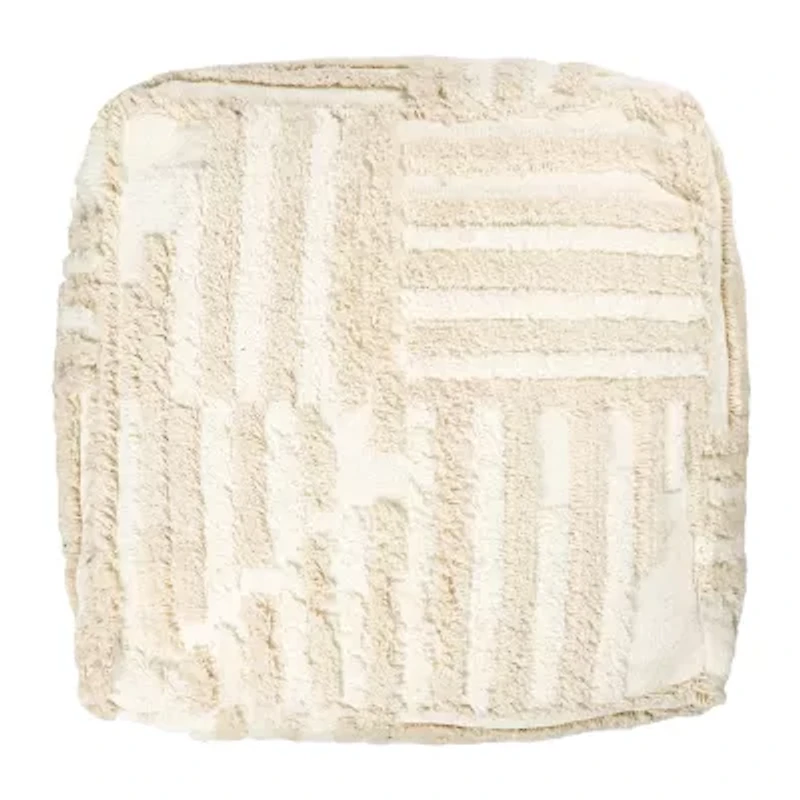 LR Home Vincenzo Power-Loomed Modern Cotton Medium Pouf Striped Ottoman