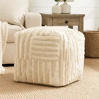 LR Home Vincenzo Power-Loomed Modern Cotton Medium Pouf Striped Ottoman