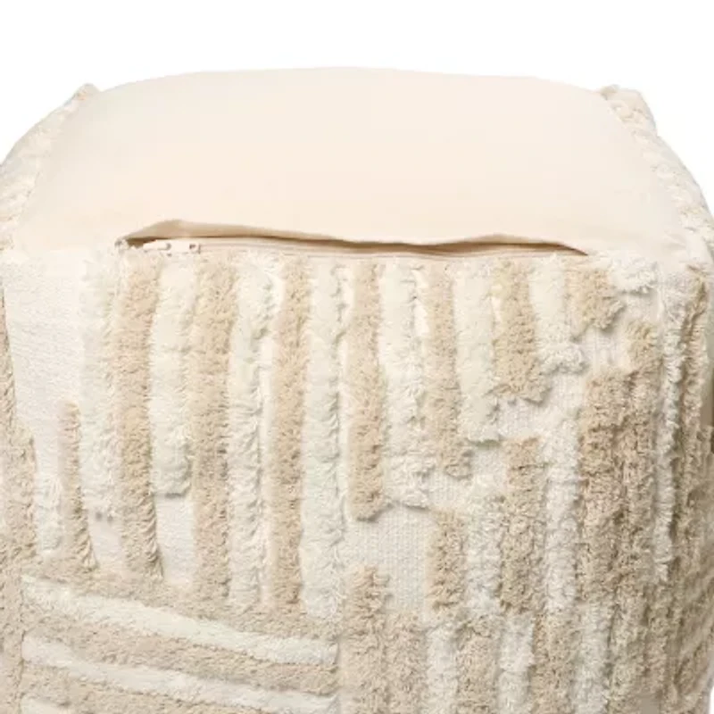 LR Home Vincenzo Power-Loomed Modern Cotton Medium Pouf Striped Ottoman