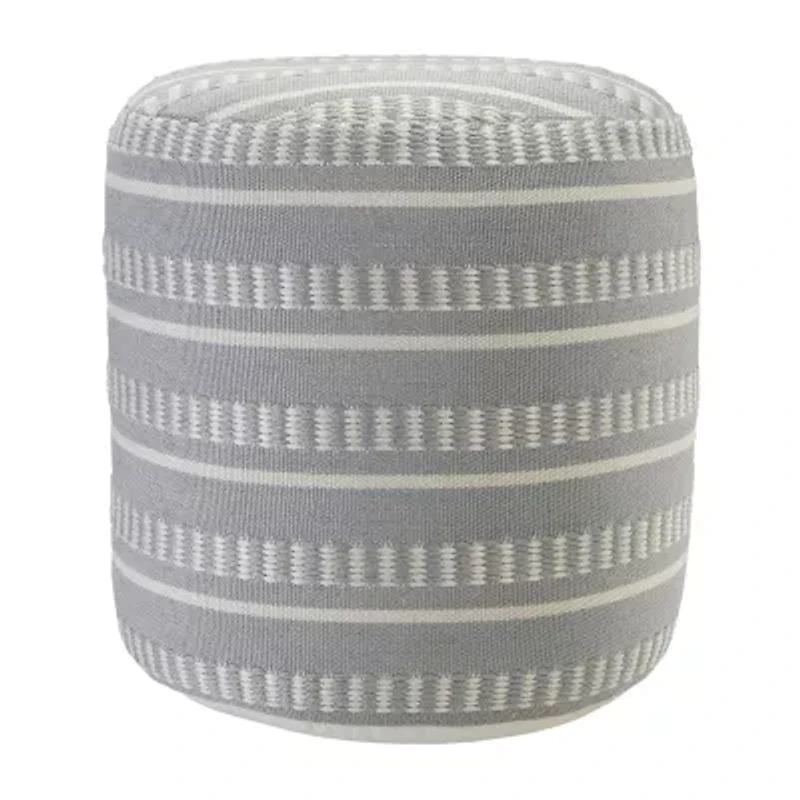 LR Home Belgravia Handmade Striped Farmhouse Polyester Large Pouf Ottoman