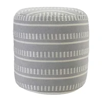 LR Home Belgravia Handmade Striped Farmhouse Polyester Large Pouf Ottoman