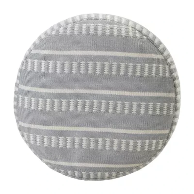 LR Home Belgravia Handmade Striped Farmhouse Polyester Large Pouf Ottoman