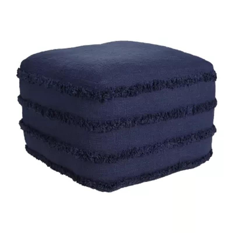 LR Home Surrey Handmade Striped Contemporary Cotton Medium Pouf Striped Ottoman