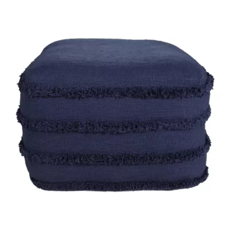 LR Home Surrey Handmade Striped Contemporary Cotton Medium Pouf Striped Ottoman